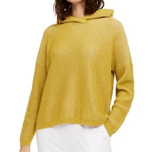 Eileen Fisher Textured Waffle Knit along Sleeve Hooded Silk Blend Sweater